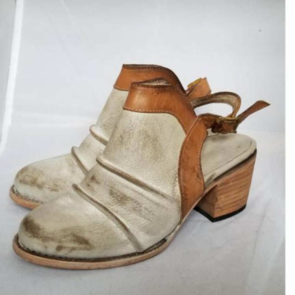 Freebird by Steven Cream and Tan Leather Slingback Mules